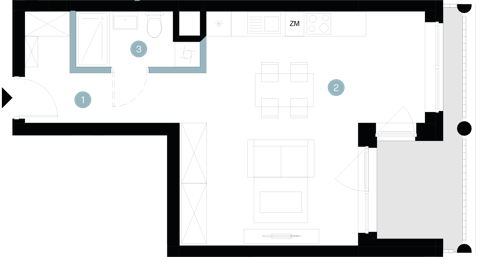 Plan 1 pok. 37m²