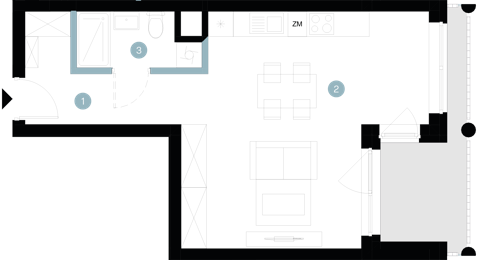 Plan 1 pok. 37m²
