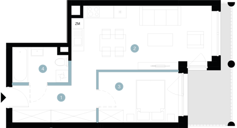 Plan 2 pok. 42m²