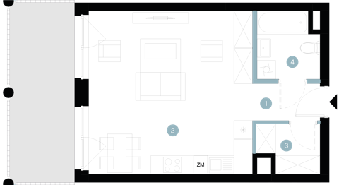 Plan 1 pok. 38m²