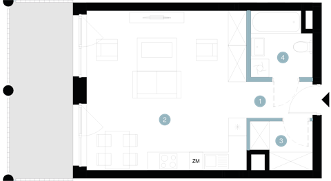 Plan 1 pok. 38m²