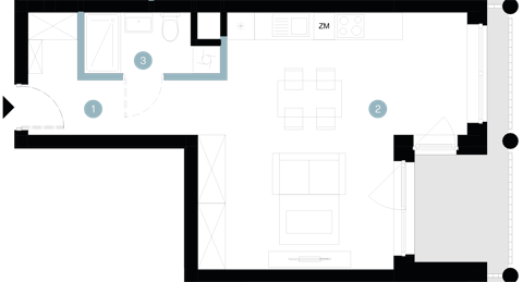 Plan 1 pok. 37m²