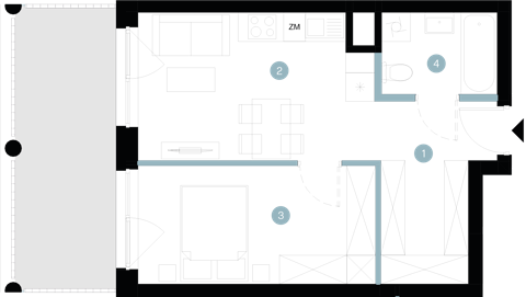 Plan 2 pok. 39m²
