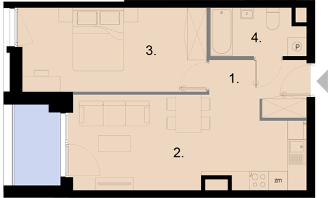 Plan 2 pok. 44m²