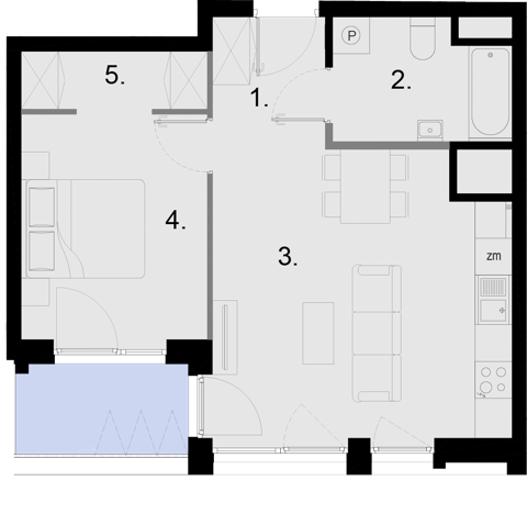 Plan 2 pok. 45m²