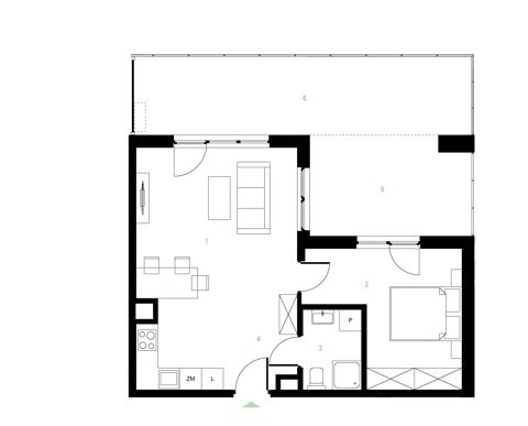 Plan 2 pok. 46m²
