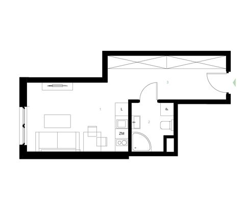 Plan 1 pok. 29m²