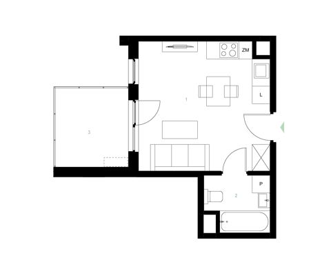 Plan 1 pok. 23m²