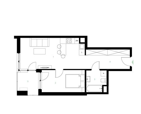 Plan 2 pok. 45m²