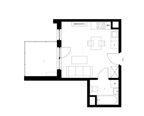 Plan 1 pok. 23m²