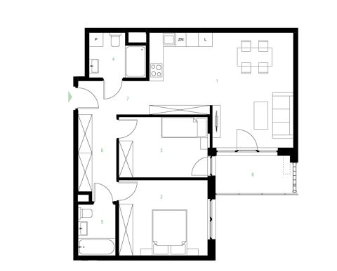 Plan 3 pok. 68m²