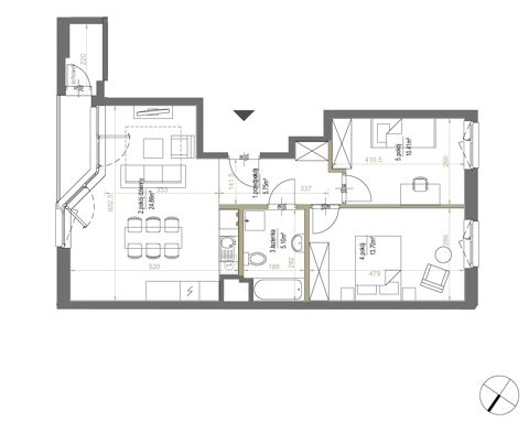 Plan 3 pok. 60m²