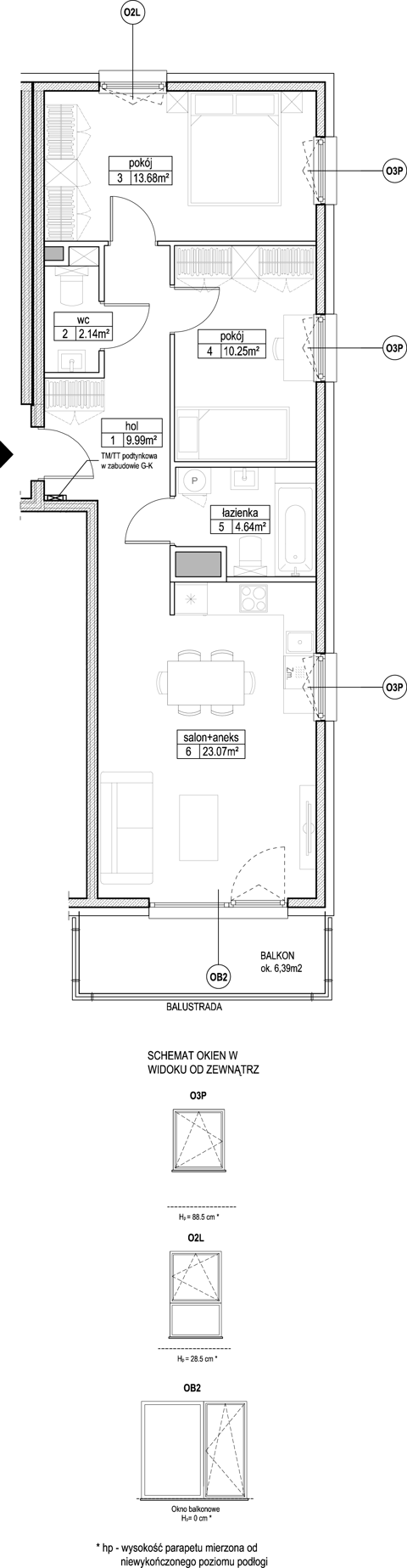 Plan 3 pok. 64m²