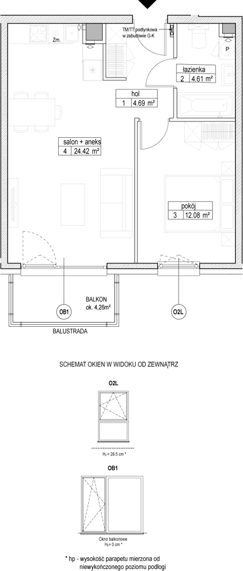 Plan 2 pok. 46m²