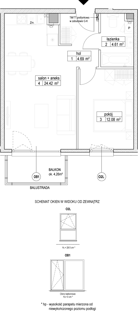 Plan 2 pok. 46m²