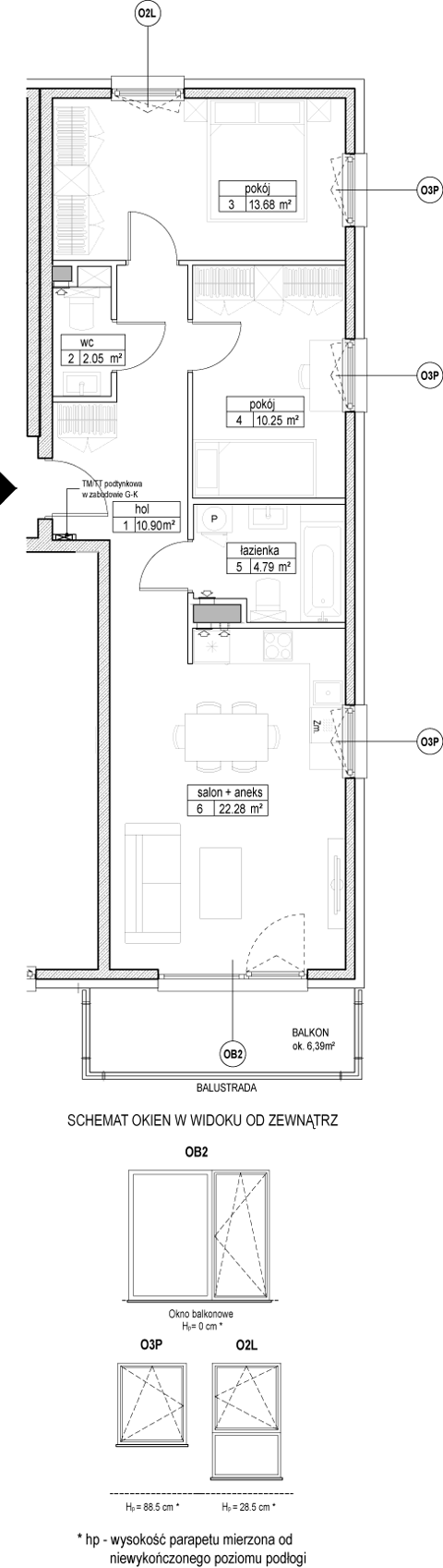 Plan 3 pok. 64m²