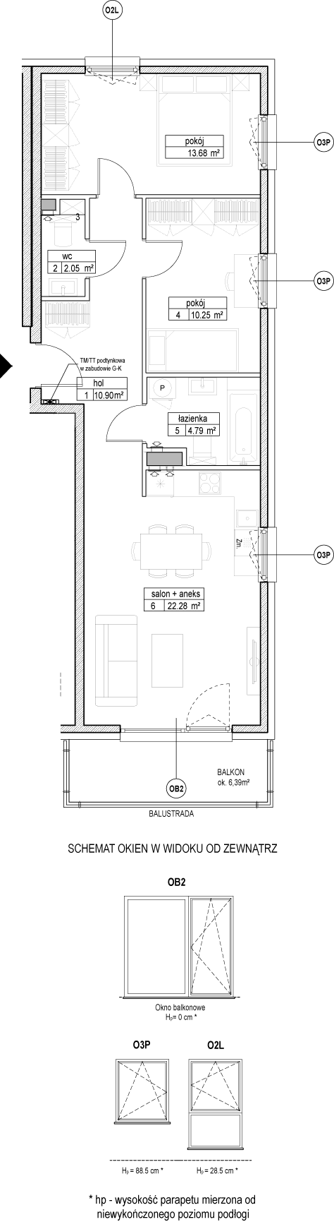 Plan 3 pok. 64m²