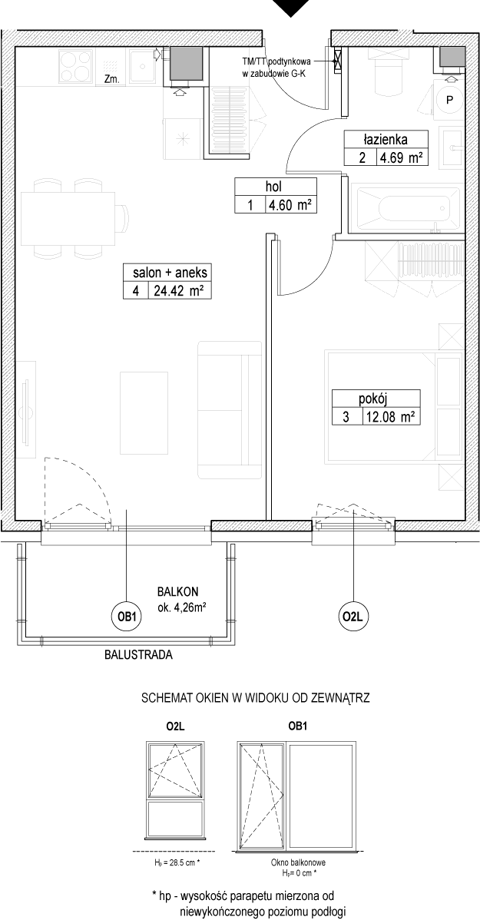 Plan 2 pok. 46m²