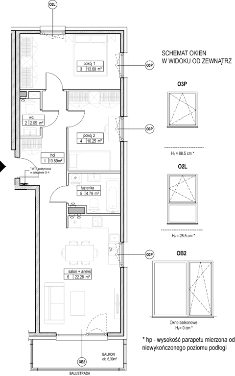 Plan 3 pok. 64m²