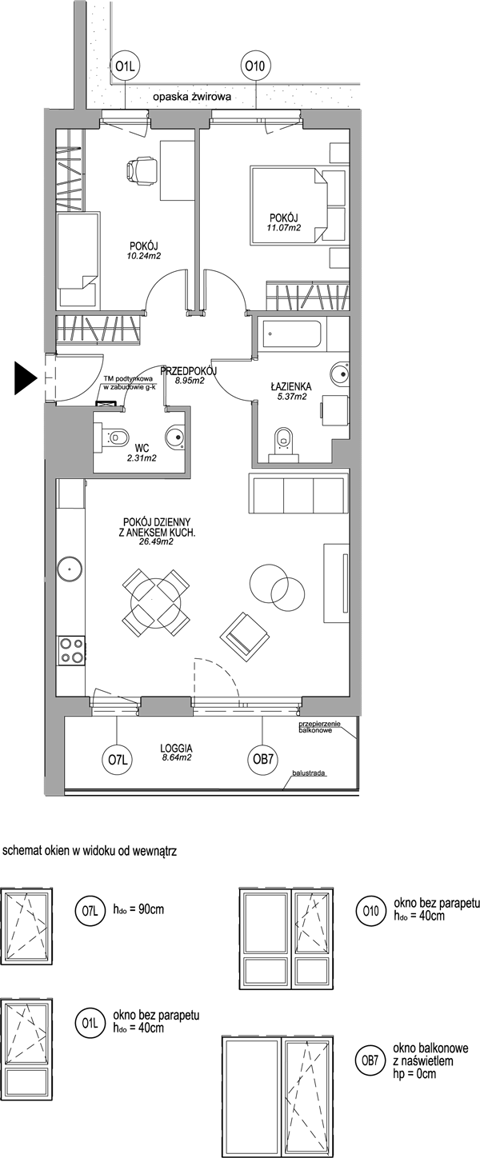 Plan 3 pok. 64m²