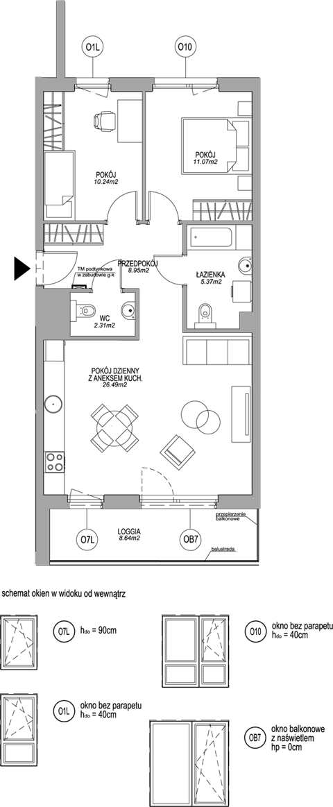Plan 3 pok. 64m²