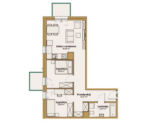 Plan 3 pok. 57m²